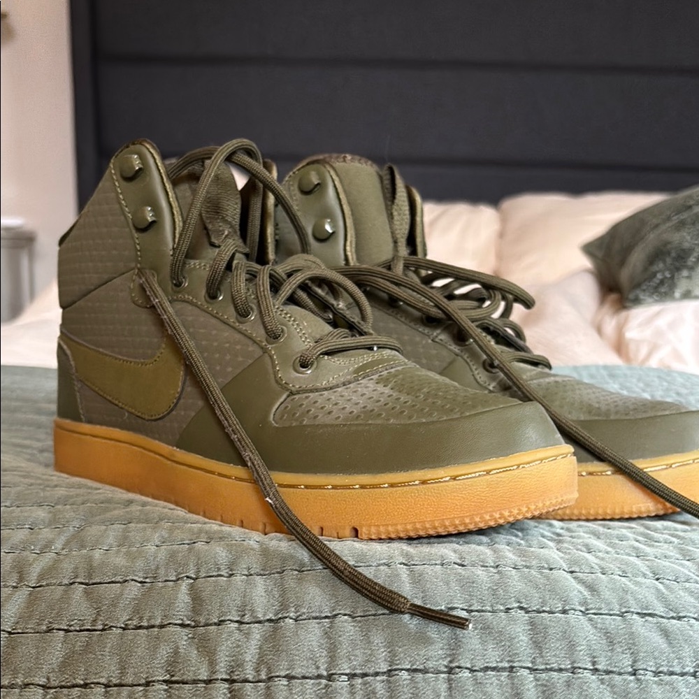 Nike Olive High-Top Sneakers with Gum Sole